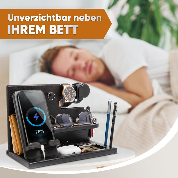 TESLYAR Männer Docking Station & Schreibtisch Organizer Holz mit Handyständer Schwarz für Büro Aufbe