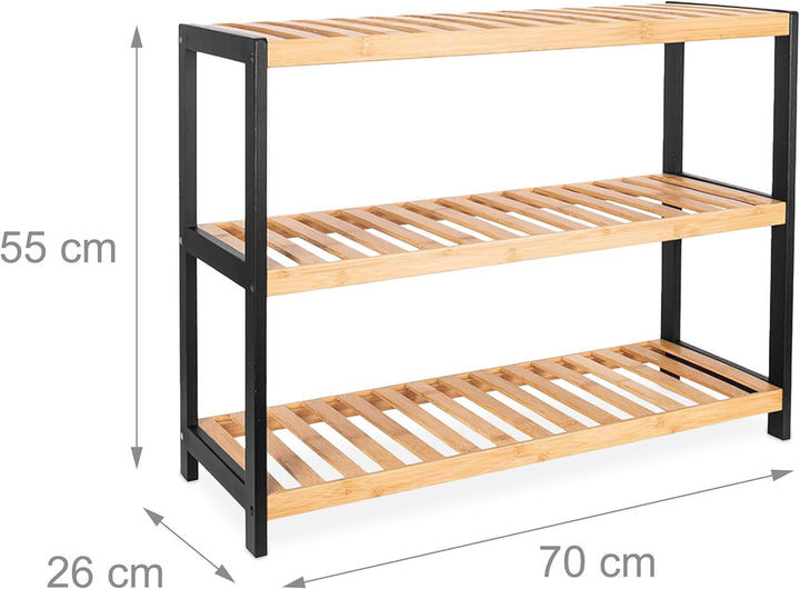 Relaxdays Schuhregal, HxBxT: 55 x 70 x 26 cm, Bambus, 3 Ebenen, 9 Paar Schuhe, Schuhständer Gitterab