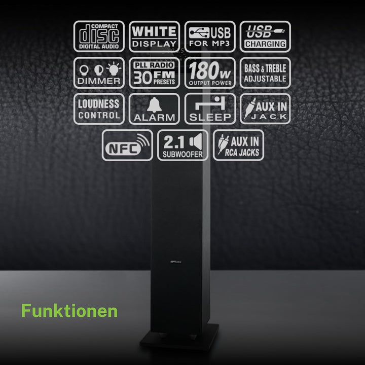 MUSE M-1350 BTC Bluetooth Lautsprecher Tower mit integriertem Subwoofer (CD/MP3-Player, FM PLL Radio