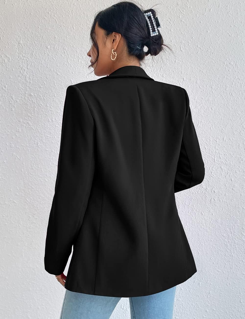 Damen Blazer Langer Casual Open Front Blazer Arbeit Büro Jacken mit Taschen Schwarz XS, Schwarz XS
