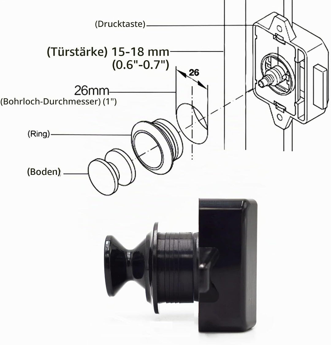 Hotiko Push Lock Button Latch Door Verriegelung Wohnmobil Möbelschloss für RV Camping Schrank Schubl
