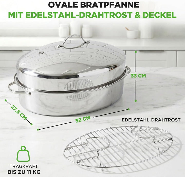 Nutrichef Bräter, Bräter Gusseisen, 50 cm- Bräter mit Deckel Backofengeeignet, Bräter Induktion, Sch