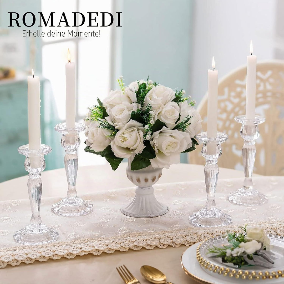 Romadedi Kristall Kerzenständer Stabkerzen Hoch - Set of 2 Kerzenhalter Glas Elegant für Stabkerze K