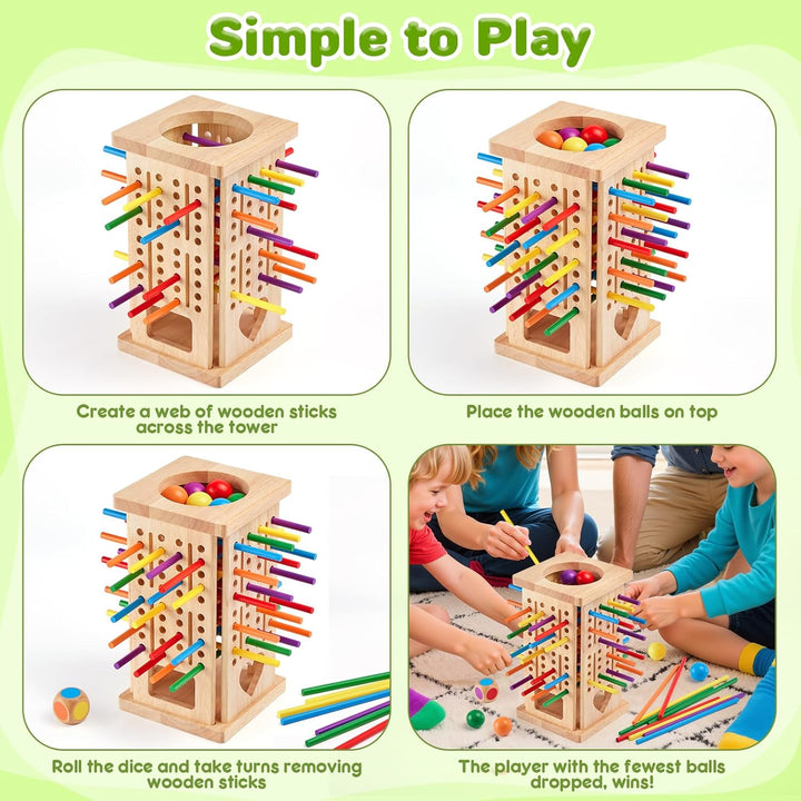 Montrix Montessori Spiel Brettspiel aus Holz, 42 Bunte Holzstäbchen Lernspiele ab 3 4 5 6 Jahre, Fei