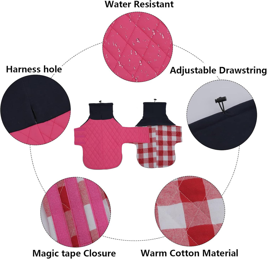 Geyecete Hundemantel Dackel, Dackel Wintermantel, Warmer Quilten Dackelmantel mit Geschirr Loch,Wind