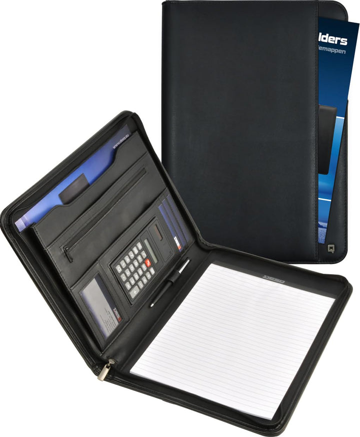 DESQ® 3685 A4-Schreibmappe mit Taschenrecher | Umlaufender Reissverschluss | Dutch Design Taschenrec