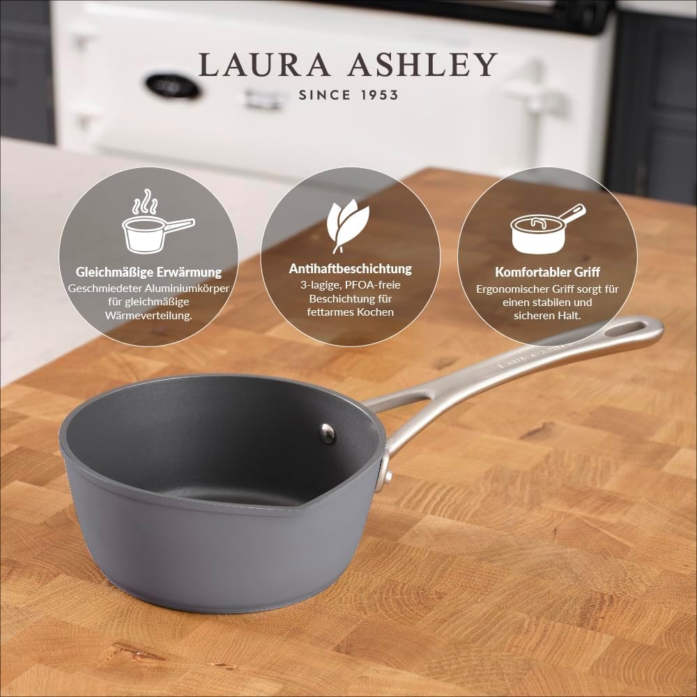 Laura Ashley 16cm Antihaft-Milchtopf mit Ausgiesser - 1,2 Litre Haltbarer PFOA/PFAS-Freier Milchtopf