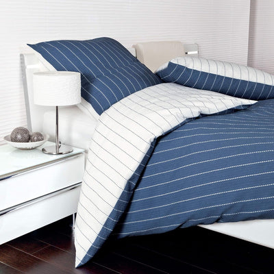 Janine 20020 Tango Mako Soft Seersucker Wendebettwäsche 200 x 220 + 80 x 80 cm denimblau, Denimblau