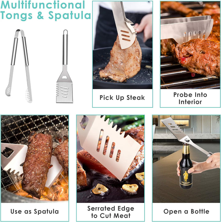 NEXGADGET BBQ Grillbestecksets, 32PCS extra Dickes Edelstahl Grillzubehör mit Langen Griffen, Grillz