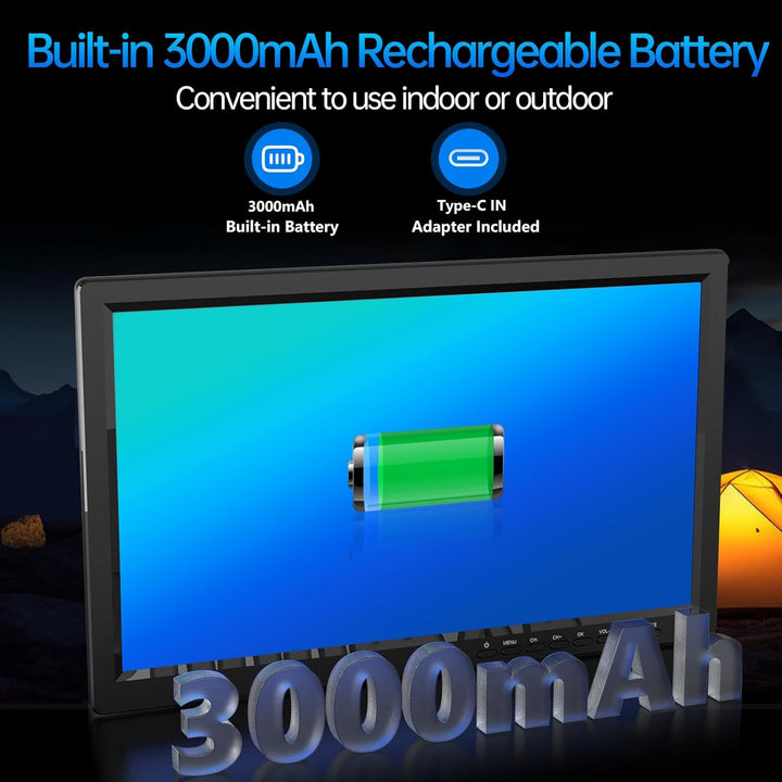 DESOBRY Camping TV 15,6 Zoll Tragbarer Fernseher mit 3000mAh Akku, DVB-T2 HD Tuner, Full HD 1080P, H