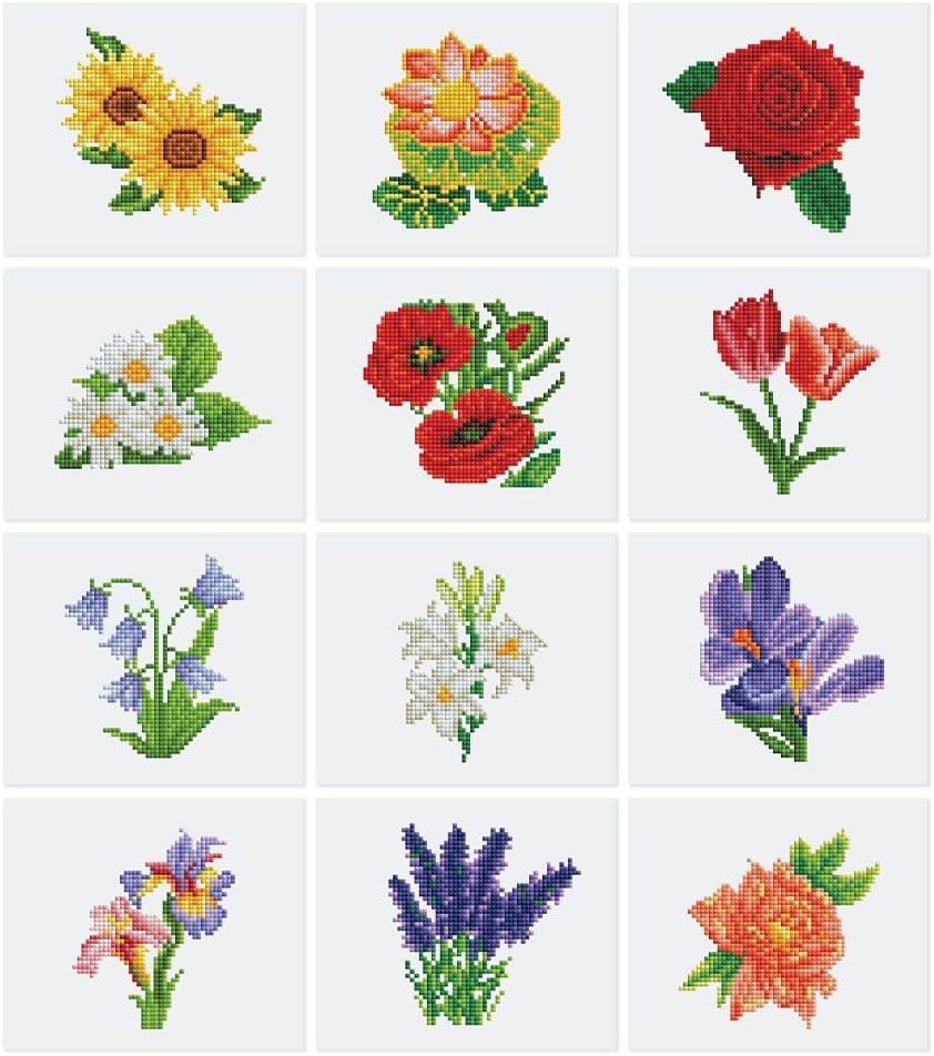 Figured'Art Mini Serie Diamond Painting Erwachsene - Blumen - Premium-Box mit 12 Stück 15x18 cm 5D B