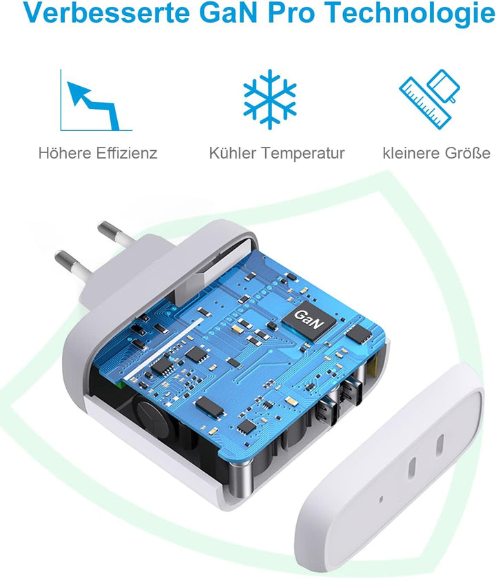 PowerLot 60W USB C Ladegerät, GaN 2-Port USB C Netzteil PD 3.0, Laptop Schnellladegerät für MacBook