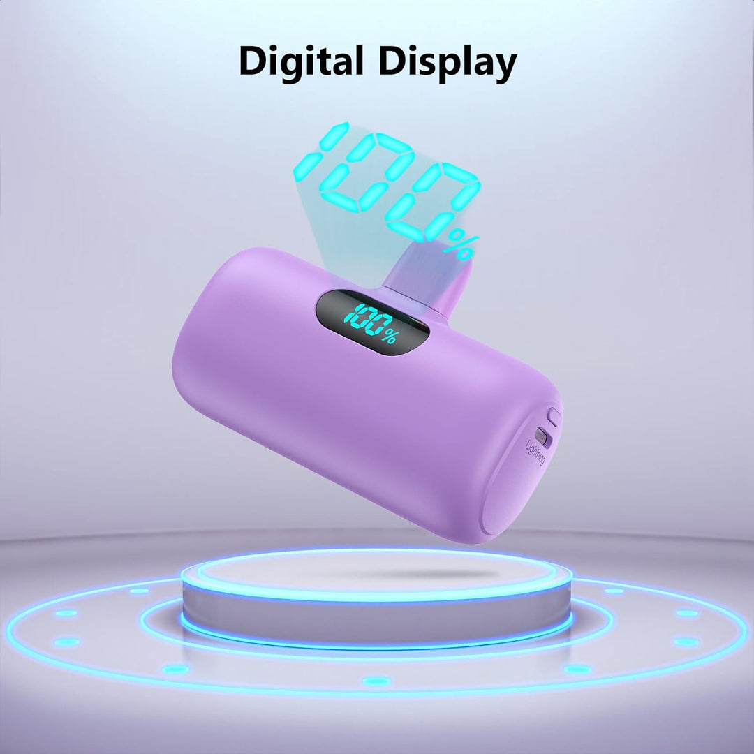Mini Power Bank für iPhone 5000mAh, Upgrade 15W PD 3.0A Schnellladung, Leicht-Kompakt Powerbank LCD