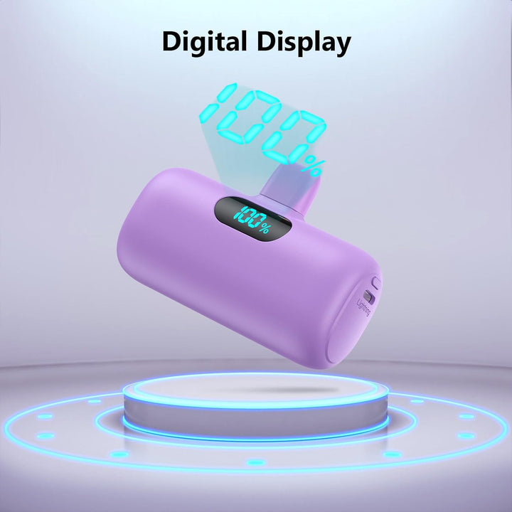 Mini Power Bank für iPhone 5000mAh, Upgrade 15W PD 3.0A Schnellladung, Leicht-Kompakt Powerbank LCD