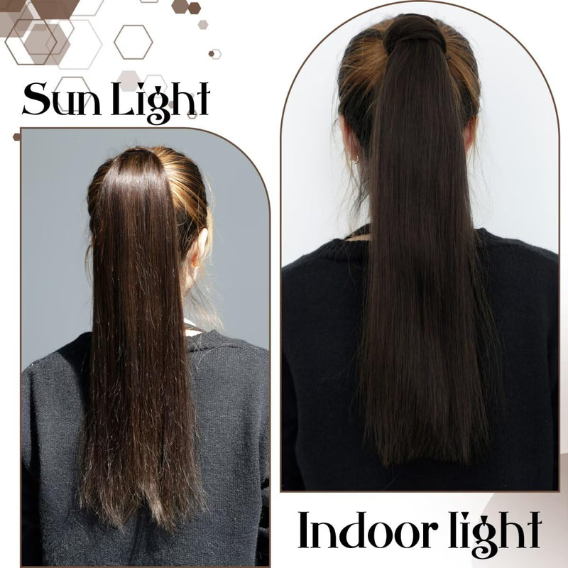 Hetto Braun Echthaar Zopf Extensions Wrap Around Echthaar Extensions Ponytail Dunkelstes Braun Pferd