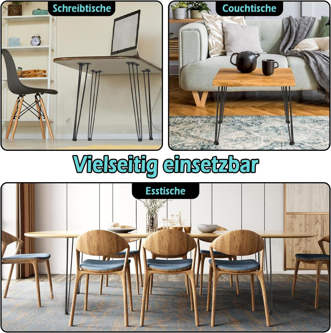 Jopassy 4er Set Haarnadel Tischbein Hairpin Legs, DIY Tischbeine mit Bodenschoner und Schrauben, Sch