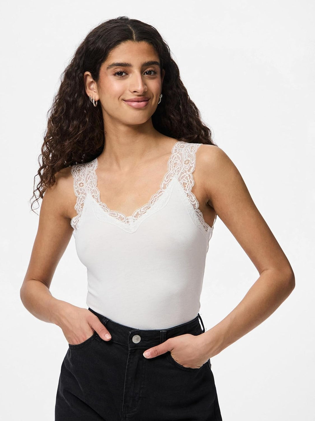 PIECES Damen Pcbarbera Lace Noos Bc Top XS Bright White, XS Bright White