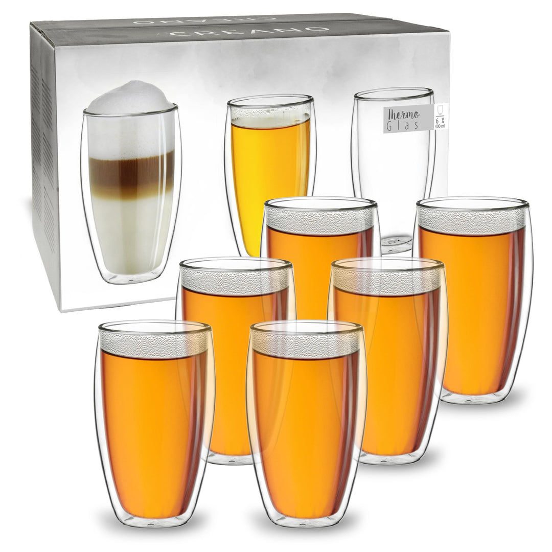 Creano doppelwandiges Thermoglas 400ml „DG-SH“, grosses Doppelwandglas aus Borosilikatglas, doppelwa