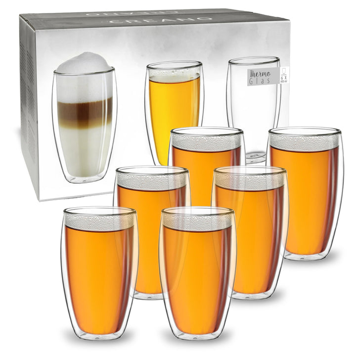Creano doppelwandiges Thermoglas 400ml „DG-SH“, grosses Doppelwandglas aus Borosilikatglas, doppelwa