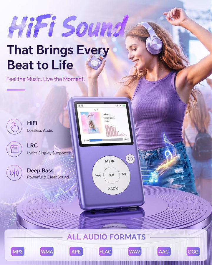 MP3 Player Bluetooth 5.3 mit Video, Hörbüchern, FM Radio und Touch Wheel