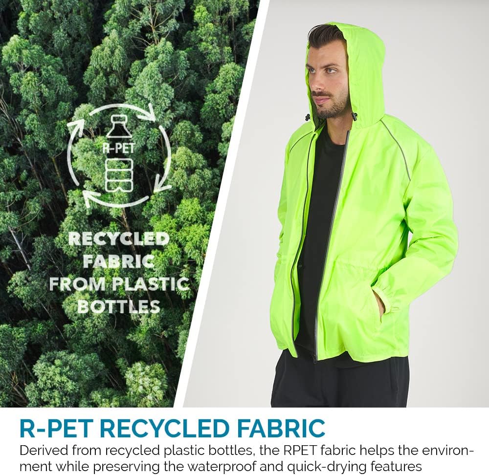 PERLETTI Regenjacke Herren Schwarz Gelb für Hohe Sichtbarkeit - Reflektierende Regenponcho Windbreak