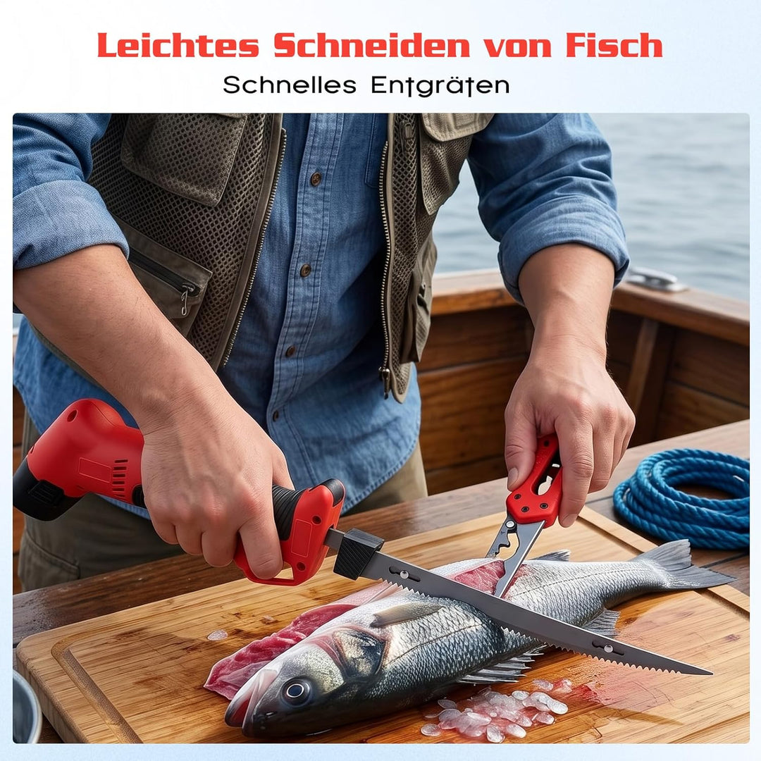 Elektromesser Kabellos Elektrisches Messer Filetiermesser mit 4 Hochkohlenstoffstahl Klingen 26–39cm