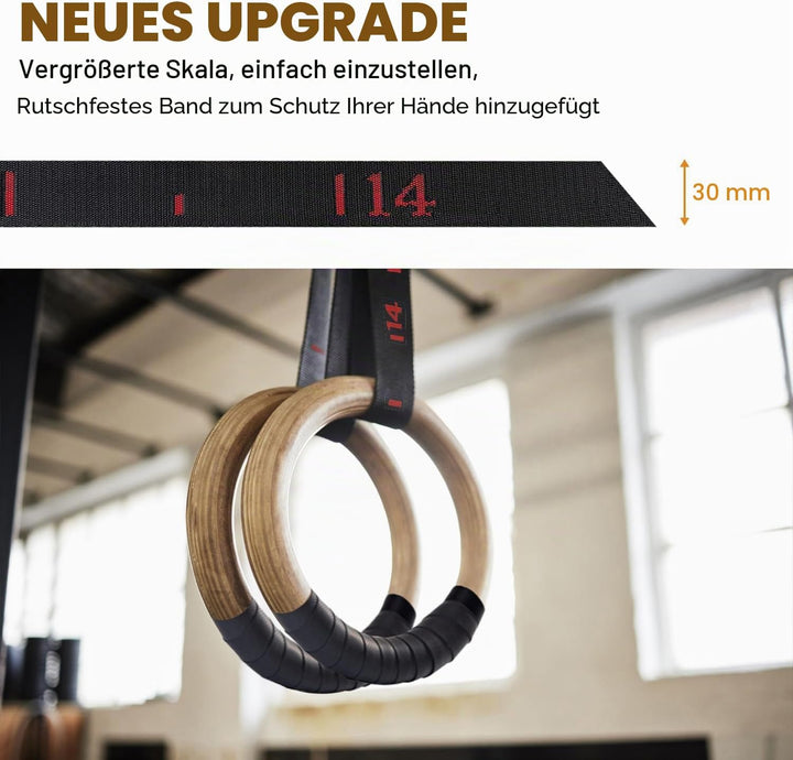 5BILLION Turnringe Holz Gymnastikringe Ringe Turnen für Fitness mit Hochfeste Nylon Gurtbänder mit S