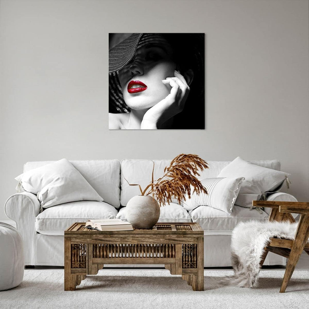 Bilder auf Leinwand Frau Gesicht Lippen Leinwandbild mit Rahmen 60x60cm Wandbilder Dekoration Wohnzi
