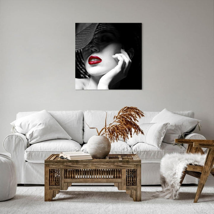 Bilder auf Leinwand Frau Gesicht Lippen Leinwandbild mit Rahmen 60x60cm Wandbilder Dekoration Wohnzi