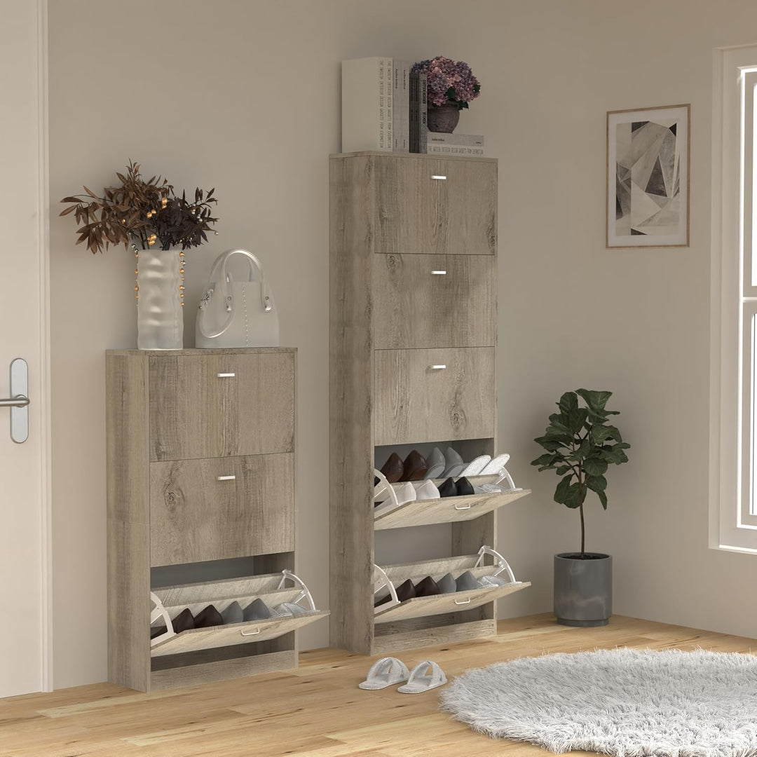 VCM Holz Schuhschrank | Masse: H. 170 x B. 59 x T. 22 cm | 5 Klappen - Sipos XL Honig-eiche, Honig-e