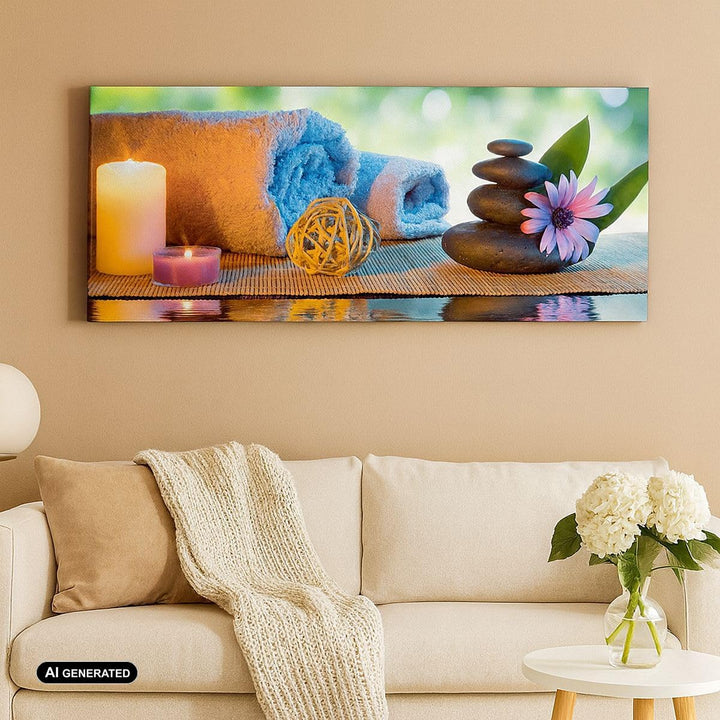 Panorama Bilder auf Leinwand 100x40cm Leinwandbild Natur Entspannung Spa Kerzen Gross Wanddeko Bild