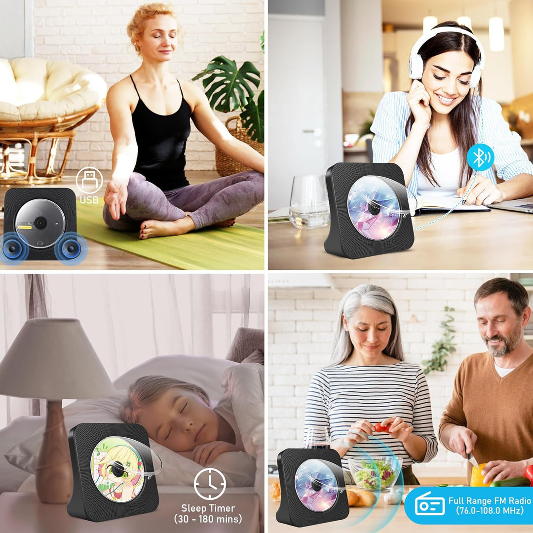 Bluetooth CD Player mit Radio, Tragbar CD Player für Zuhause, Desktop CD Player mit integriertem Dua
