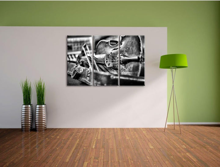 Pixxprint Alte Violine als Leinwandbild/Grösse: 3 Teilig (120x80 cm) cm/Wandbild/Kunstdruck/fertig b