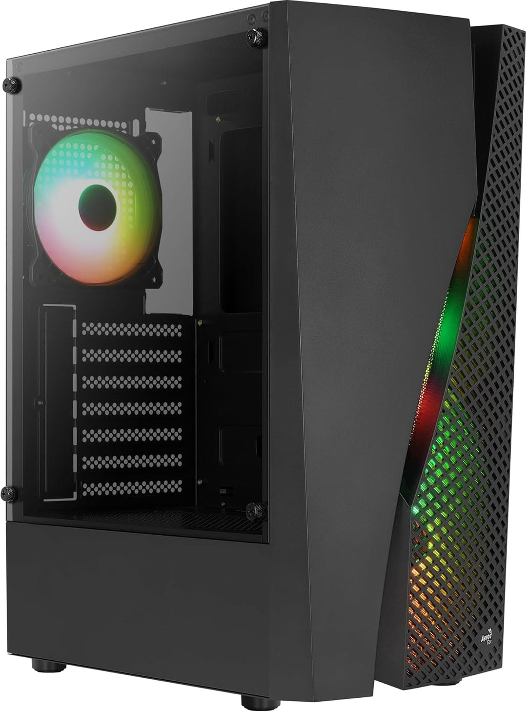 Aerocool WAVEBKV3, PC ATX Gehäuse, Gehärtetes Glas, 4xLüfter RGB 12cm, Schwarz Schwarz WAVEBKV3