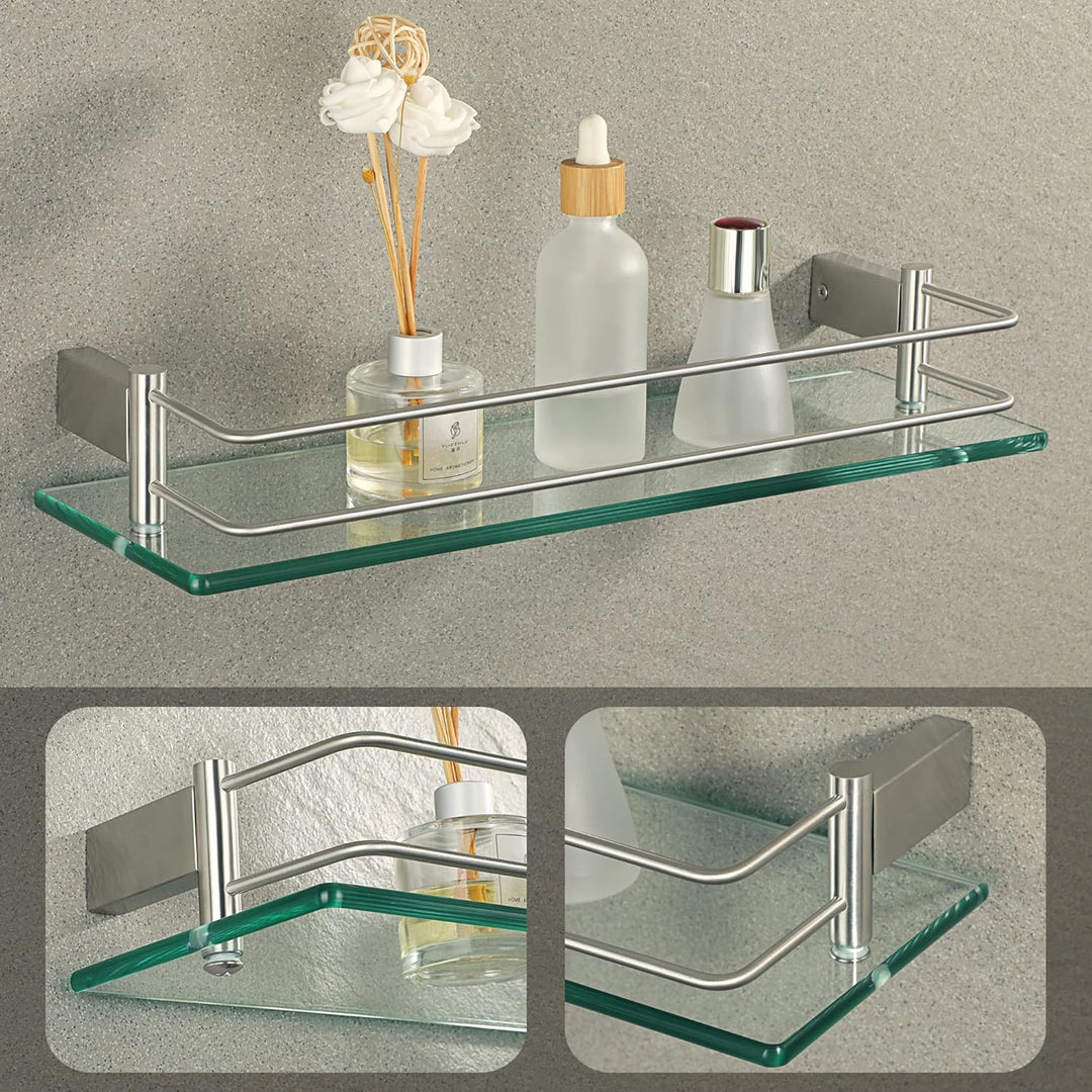 SAYAYO Duschablage Glasregal Edelstahl Duschregal Gebürstet Badezimmer Regal Duschkorb Shampoo Halte