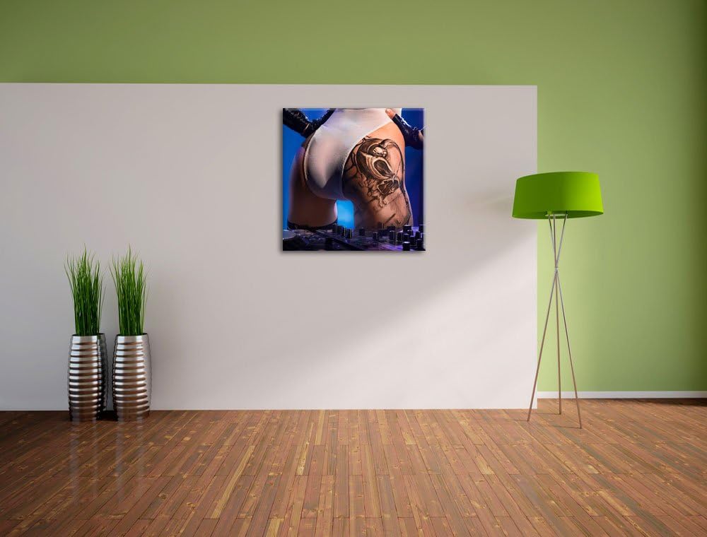 Sexy Frau am Plattenpult, Format: 70x70 auf Leinwand, XXL riesige Bilder fertig gerahmt mit Keilrahm