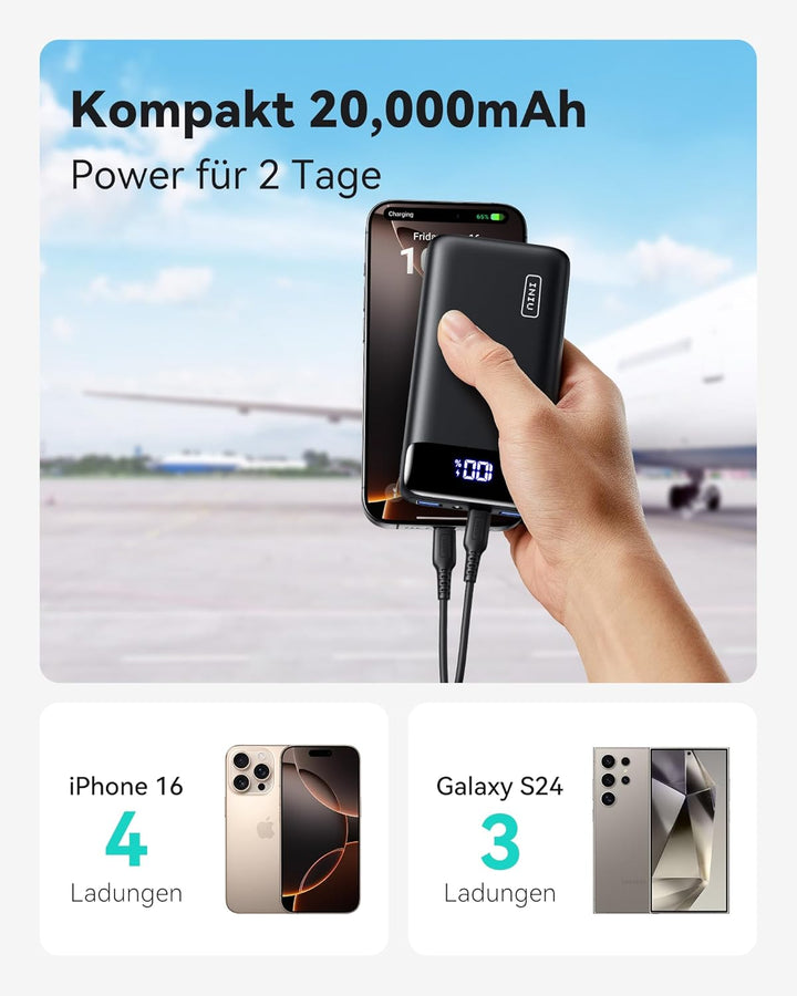 INIU Power Bank, 22,5W Powerbank klein Aber stark 20000mAh (USB C Input&Output), 3A USB C PD3.0 QC4.