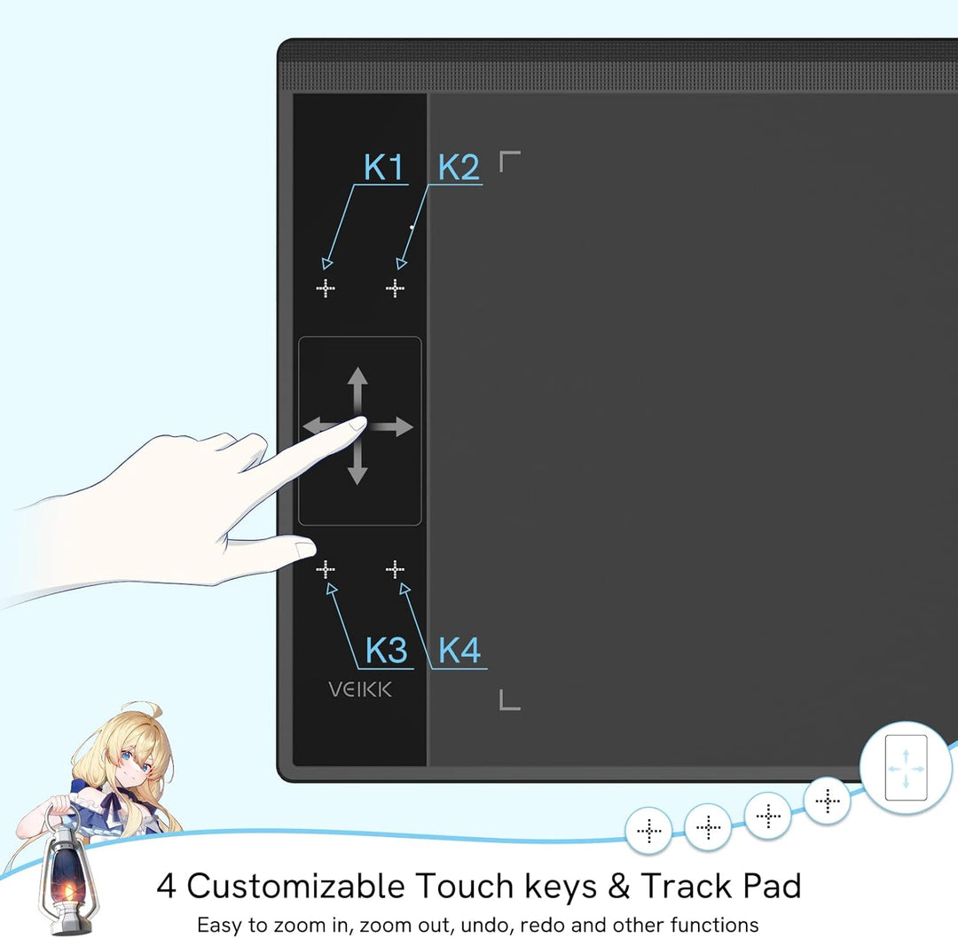 VEIKK A30 Grafiktablett mit Smart Touchpad und 4 Tastenkombinationen, 10x6 Zoll mit batterielosem St