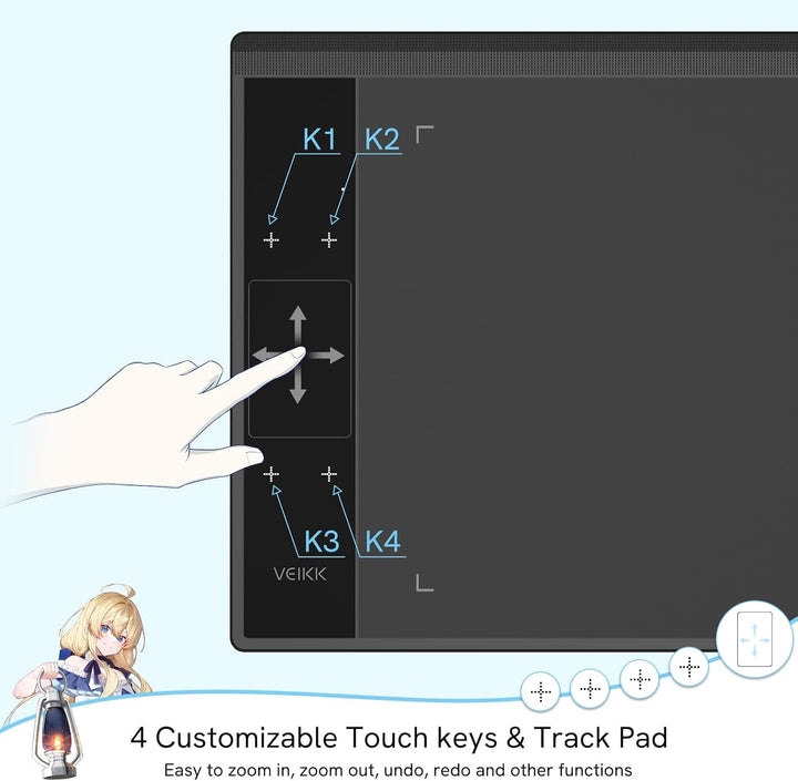 VEIKK A30 Grafiktablett mit Smart Touchpad und 4 Tastenkombinationen, 10x6 Zoll mit batterielosem St