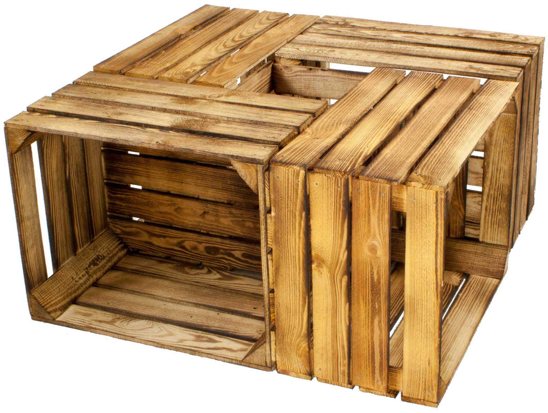 4 Stück Weinkisten gebrannt/geflammt - Tisch aus Obstkisten - Shabby chic - Set