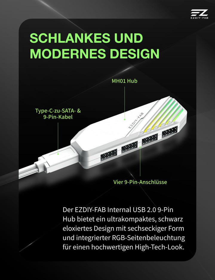 EZDIY-FAB MH01 Interner USB 2.0 9Pin Hub,4-Port Header Erweiterung,Weiss | 4-Port-Header-Erweiterung