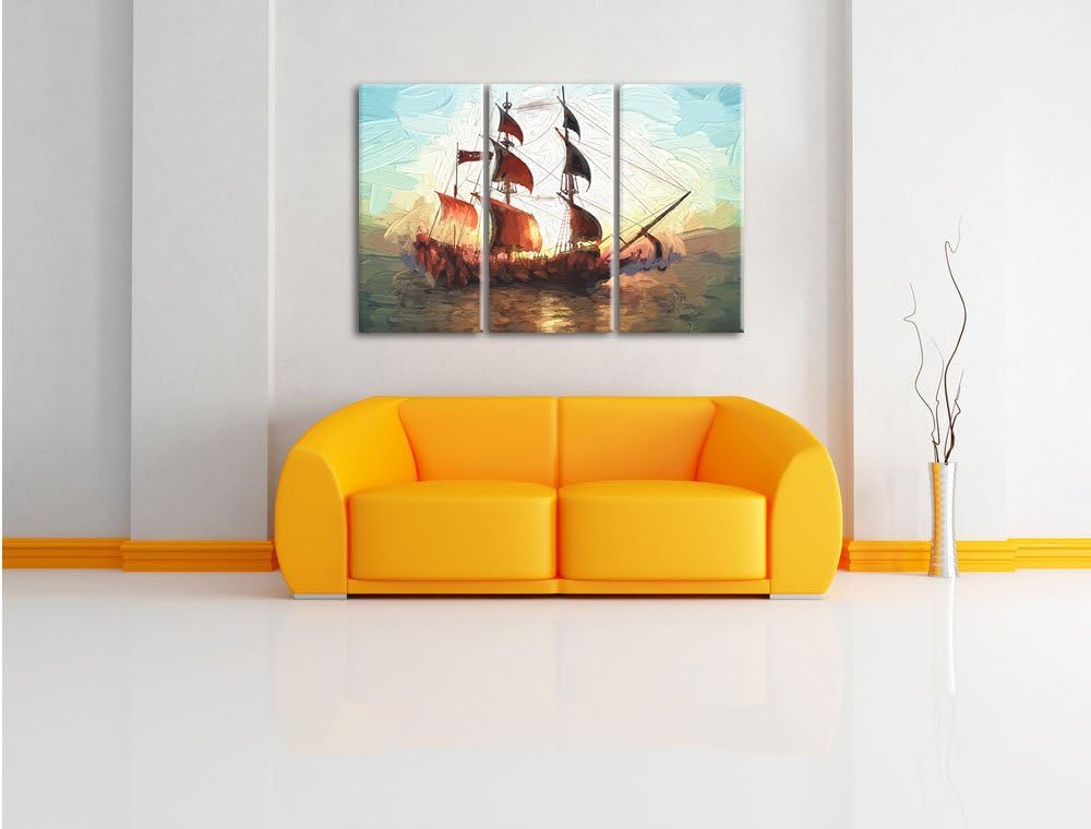 Pixxprint Segelschiff 3Teiler 120x80 cm Leinwandbild Wandbild Kunstdruck