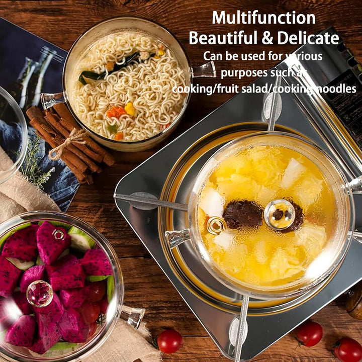 1400ml Glas Topf, Glastopf mit Deckel zum Kochen, Hochtemperaturbeständiger Transparenter Glaspfanne