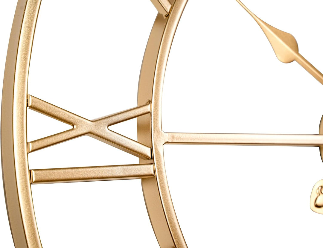 Grosse Wanduhr im Vintage-Stil, rund, geräuschlos, Gold. Gratis dazu EIN Extraset Uhrzeiger in Schwa