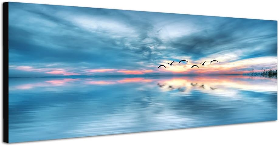 Paul Sinus Art Panoramabild auf Leinwand und Keilrahmen 150x50cm Meer Himmel Wolken Vögel