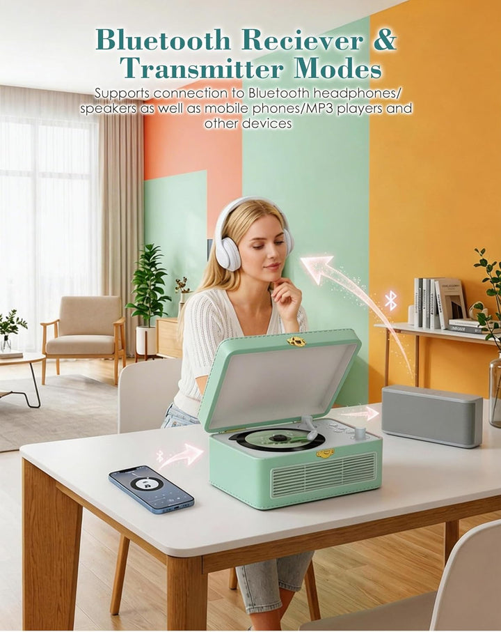 Tragbar CD Player Bluetooth Retro Radio mit CD-Player mit Lautsprecher Unterstützung USB & AUX-Wiede