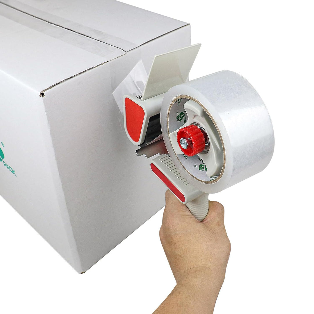 BOMEI PACK Paketklebeband 50 m x 48 mm - transparent - 2er Set mit Abroller - für Pakete und Karton
