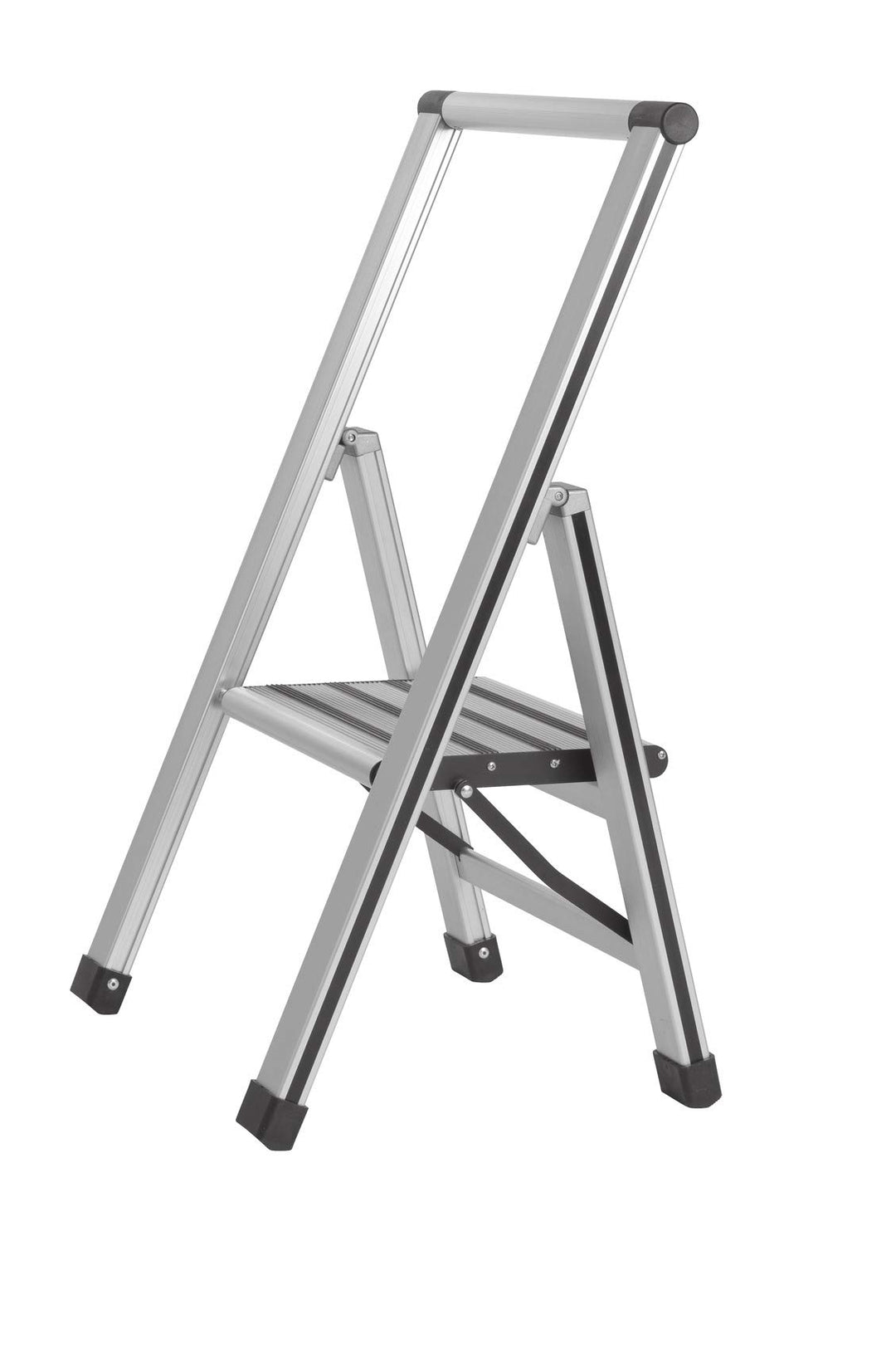 WENKO Leichte Aluminium Trittleiter mit 1 Stufe für 25 cm höheren Stand, rutschsichere XXL-Stufen, D