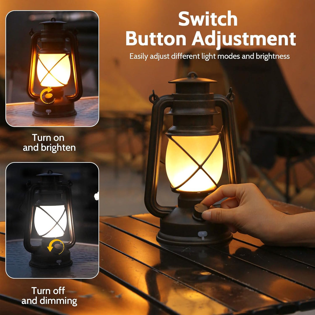 Shinmax Wiederaufladbare LED Laterne, 2er Set Vintage Gartenlaterne mit Flackereffekt, 4 Lichtmodi,