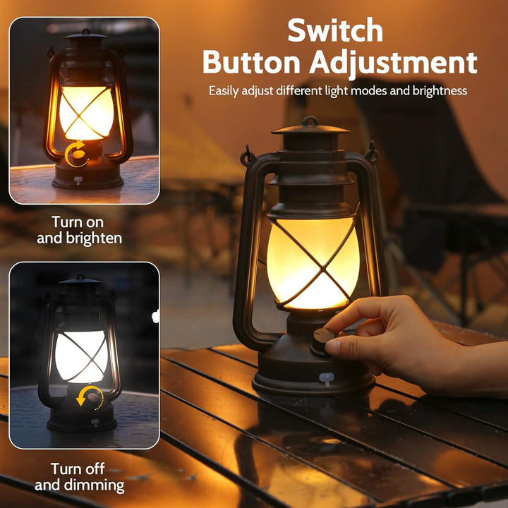 Shinmax Wiederaufladbare LED Laterne, 2er Set Vintage Gartenlaterne mit Flackereffekt, 4 Lichtmodi,